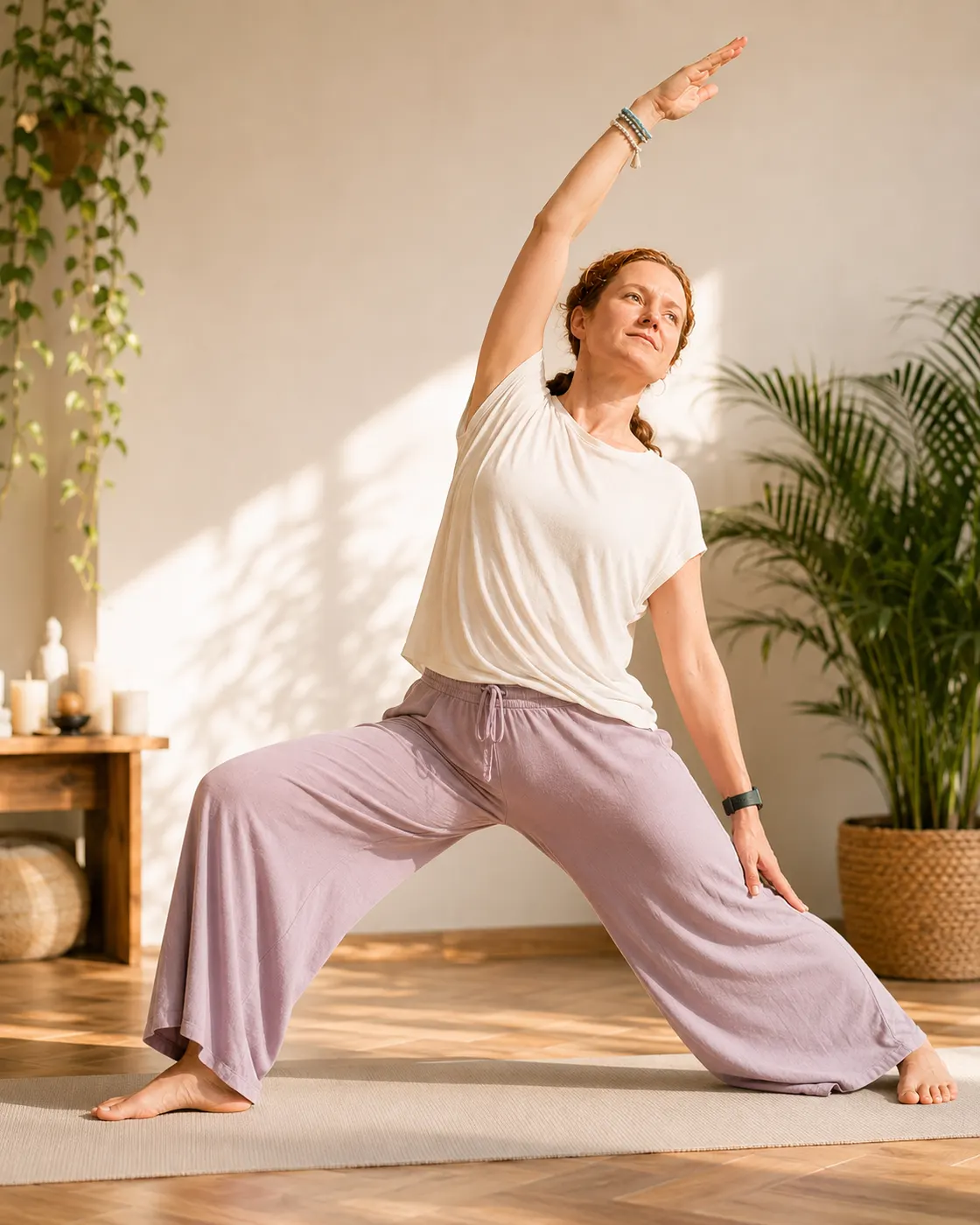 Yogadocent begeleidt een houding in de studio
