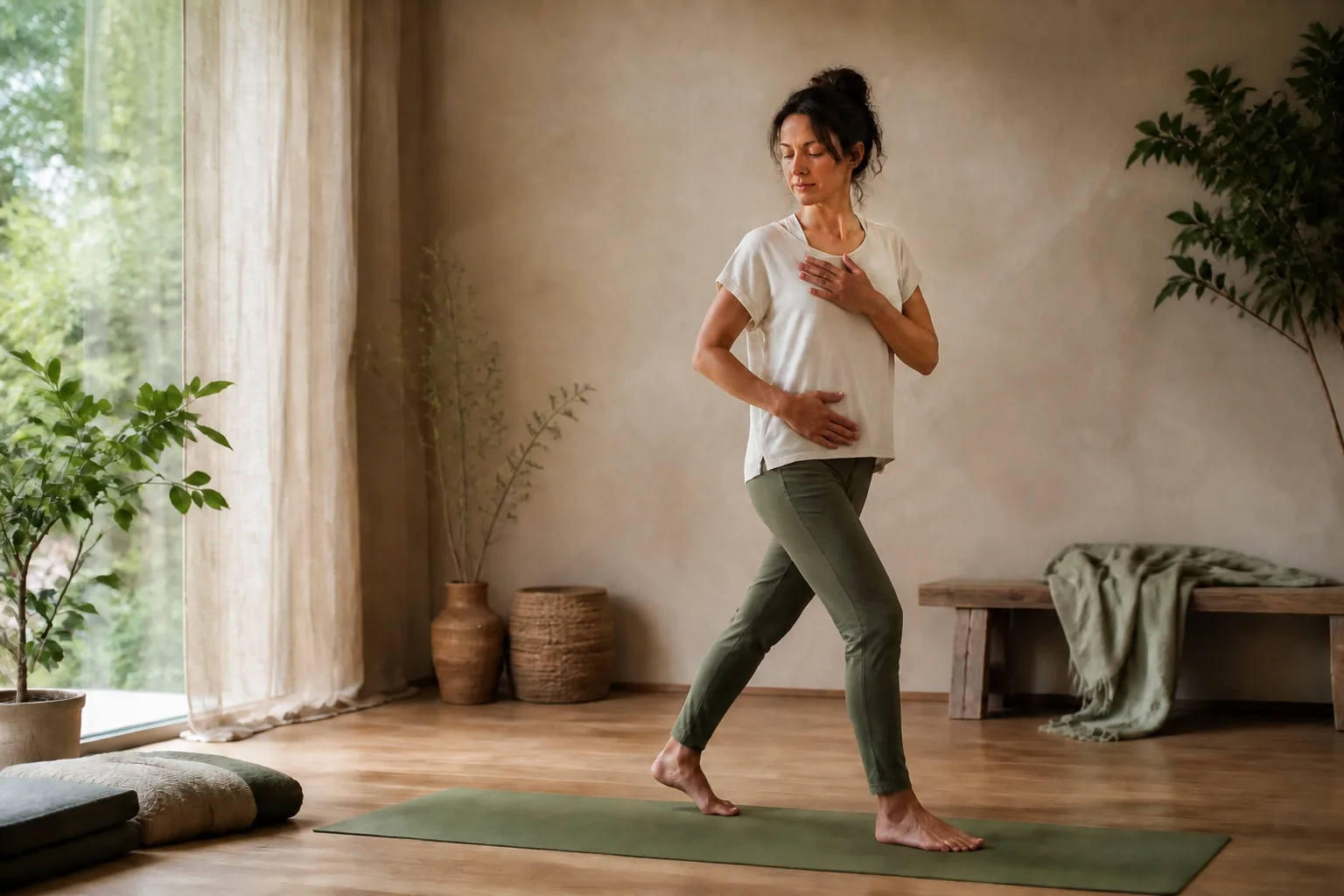 Rustige yogaworkshop rond lichaamsbewustzijn, beweging en ademhaling